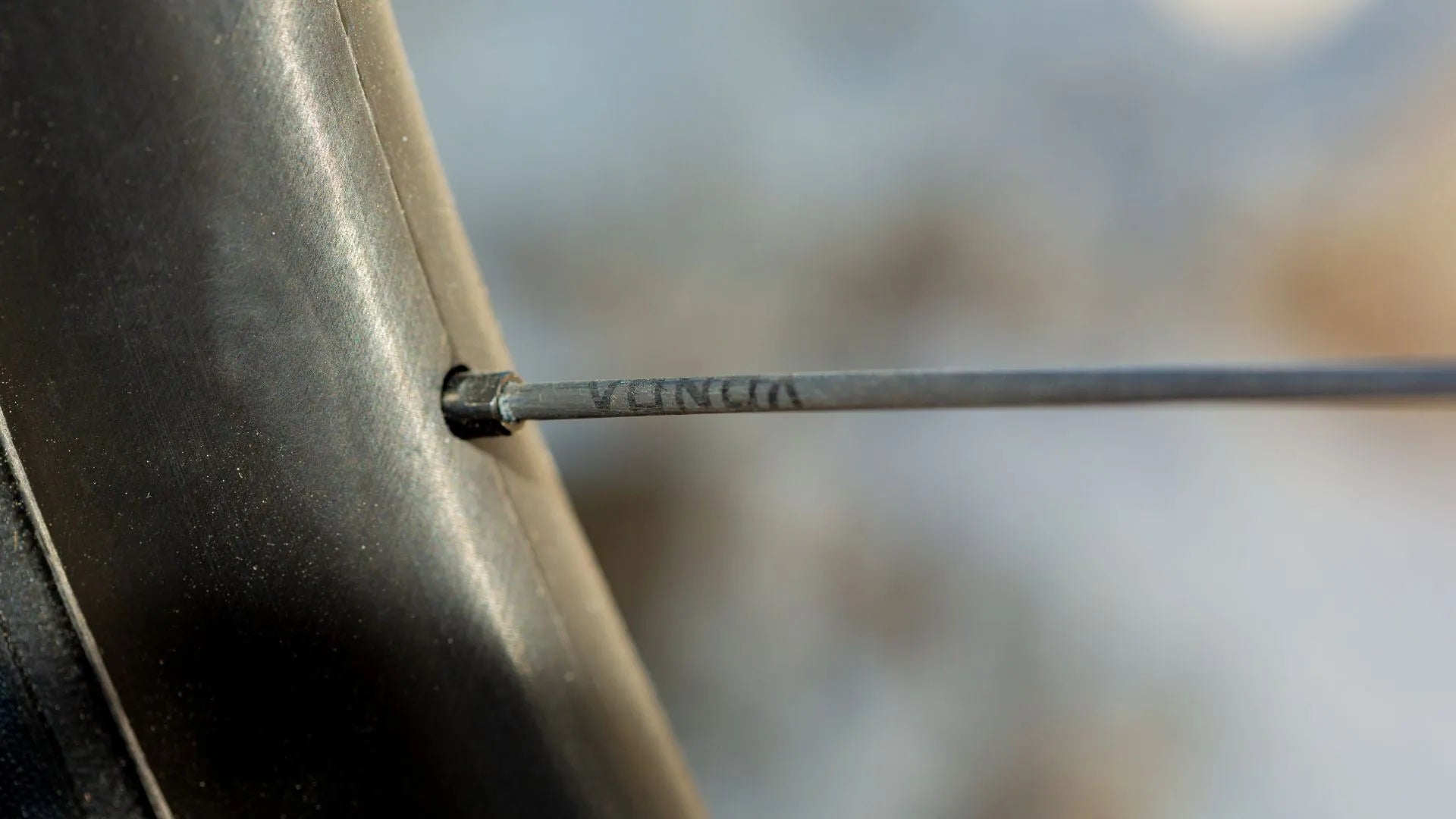 Phase30 Light Carbon Wheelset with Vonoa Carbon Spokes. Closeup of Vanoa Carbon Spoke